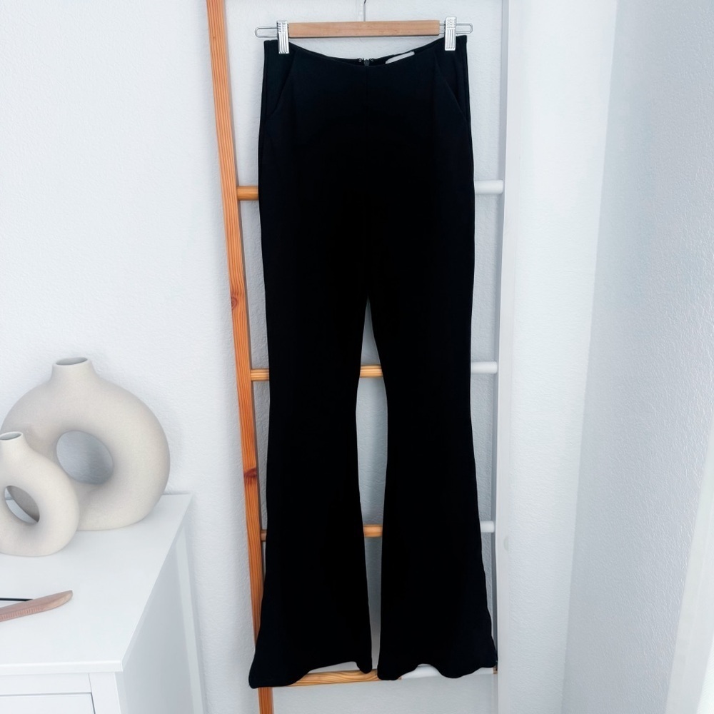 Misha Flare Zipper Hem Pants High Waisted Rise Bellbottoms Black